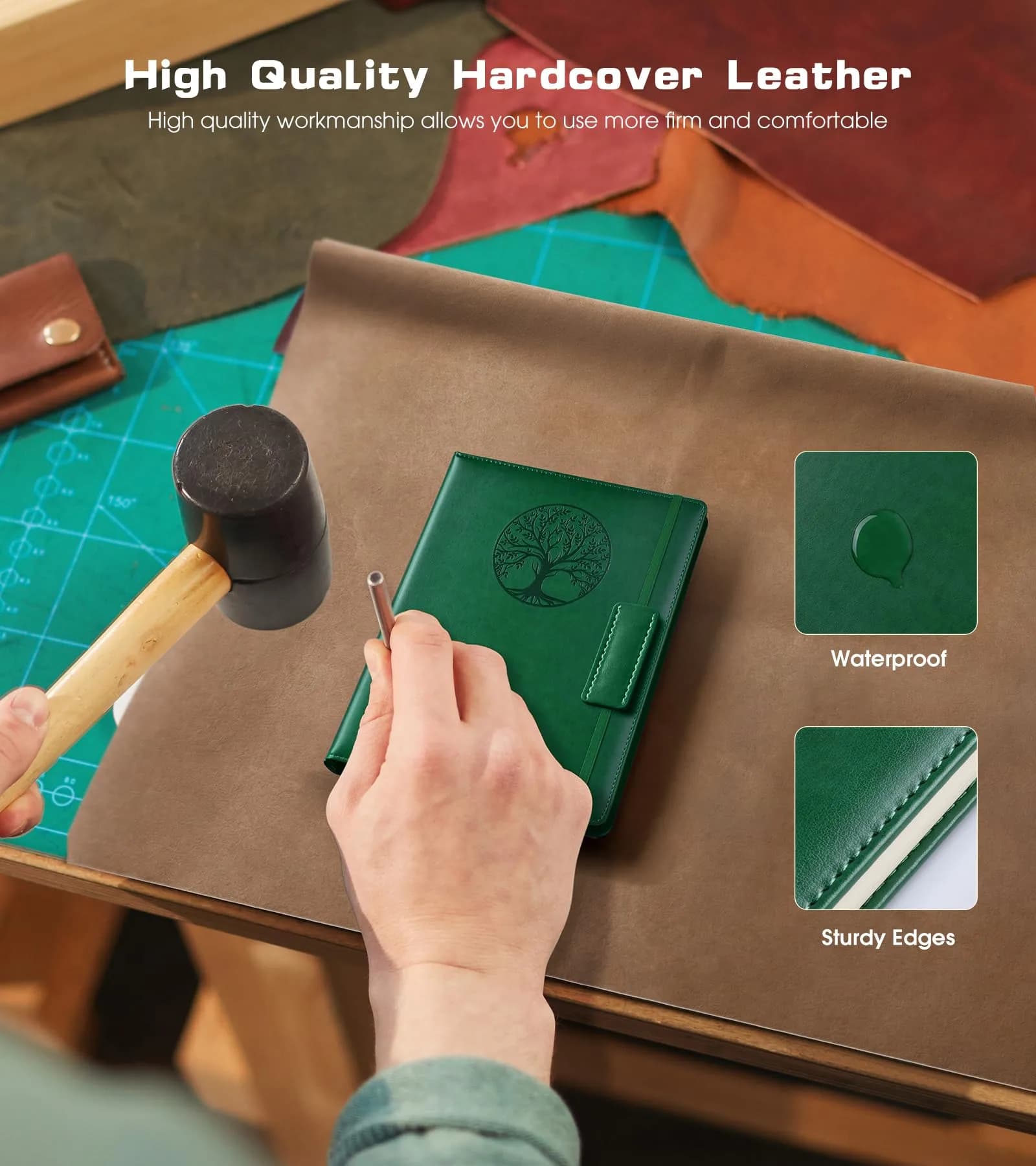 Biuwory Lined Pocket Journal Notebook, A6 Leather Diary Notepad (Green, 140 Pages) | Vintage Design for Daily Writing - view 3
