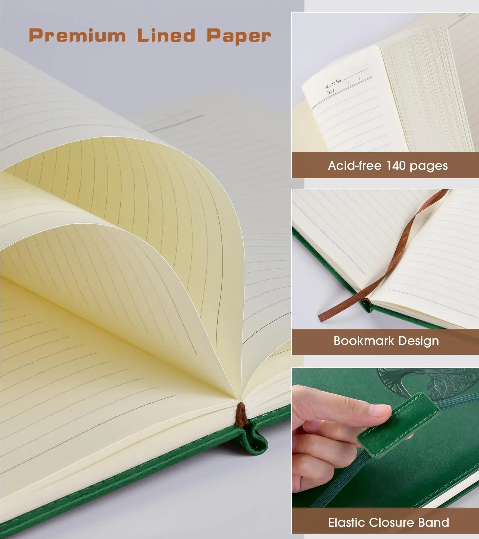 Biuwory Lined Pocket Journal Notebook, A6 Leather Diary Notepad (Green, 140 Pages) | Vintage Design for Daily Writing - view 4