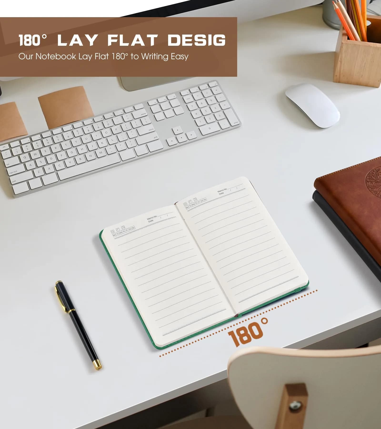Biuwory Lined Pocket Journal Notebook, A6 Leather Diary Notepad (Green, 140 Pages) | Vintage Design for Daily Writing - view 6