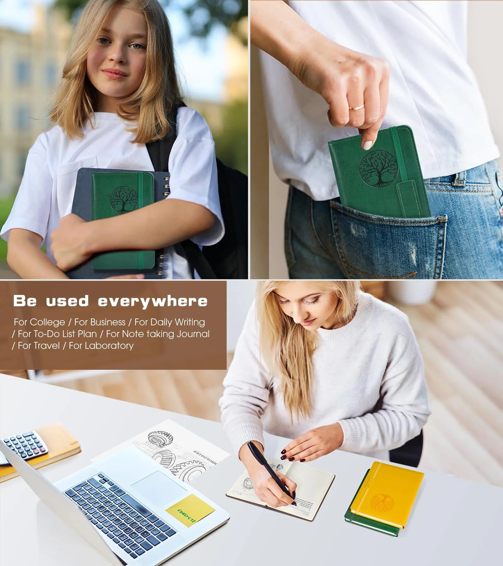 Biuwory Lined Pocket Journal Notebook, A6 Leather Diary Notepad (Green, 140 Pages) | Vintage Design for Daily Writing - view 7