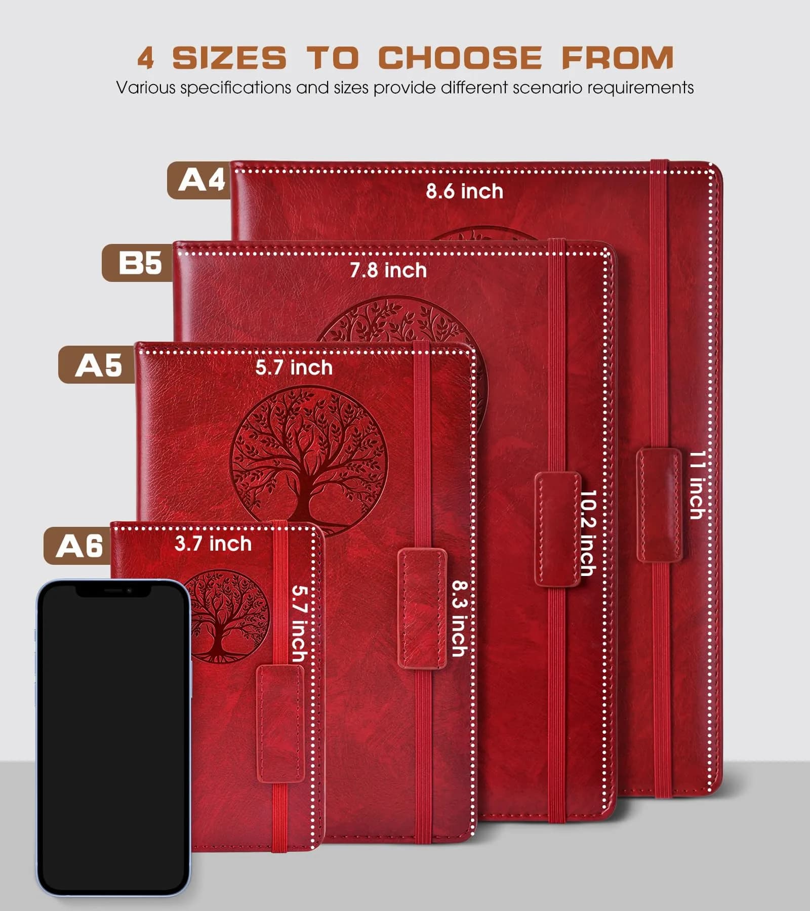 Biuwory A6 Leather Journal Notebook for Writing, 140 Pages Mini Notebook with Hardcover, 3.7"×5.7" Pocket Diary for Travel, Work, Students (Winered) - view 2