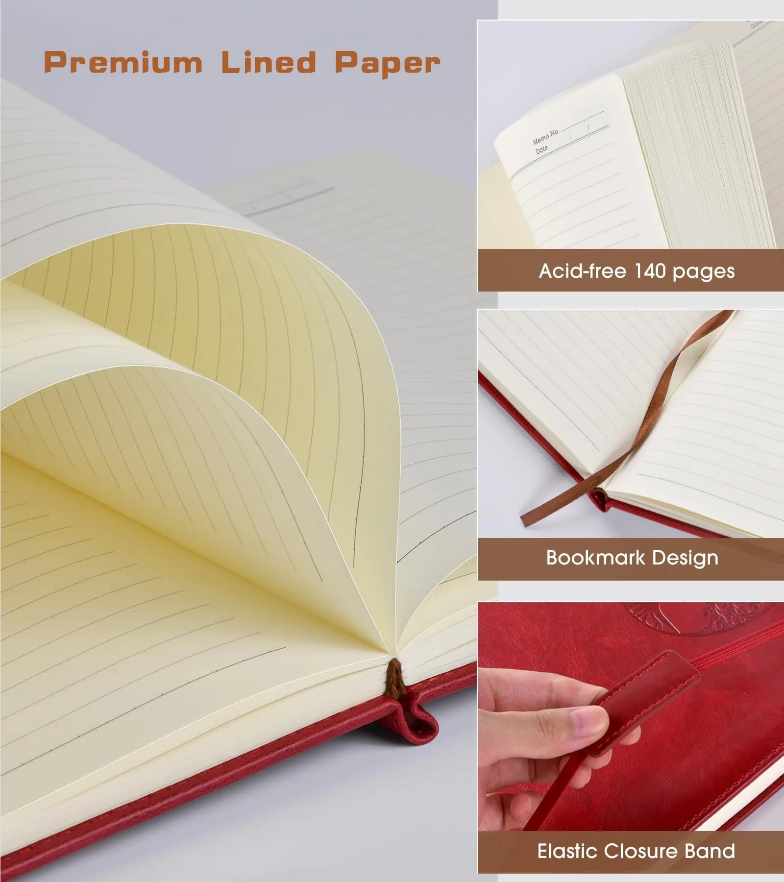 Biuwory A6 Leather Journal Notebook for Writing, 140 Pages Mini Notebook with Hardcover, 3.7"×5.7" Pocket Diary for Travel, Work, Students (Winered) - view 4
