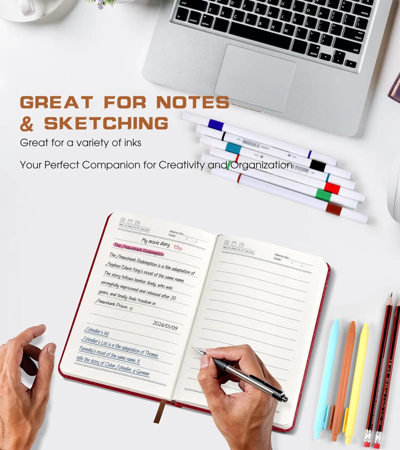 Biuwory A6 Leather Journal Notebook for Writing, 140 Pages Mini Notebook with Hardcover, 3.7"×5.7" Pocket Diary for Travel, Work, Students (Winered) - view 5