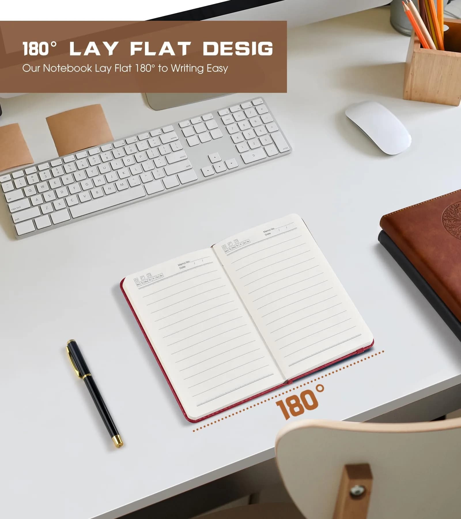 Biuwory A6 Leather Journal Notebook for Writing, 140 Pages Mini Notebook with Hardcover, 3.7"×5.7" Pocket Diary for Travel, Work, Students (Winered) - view 6