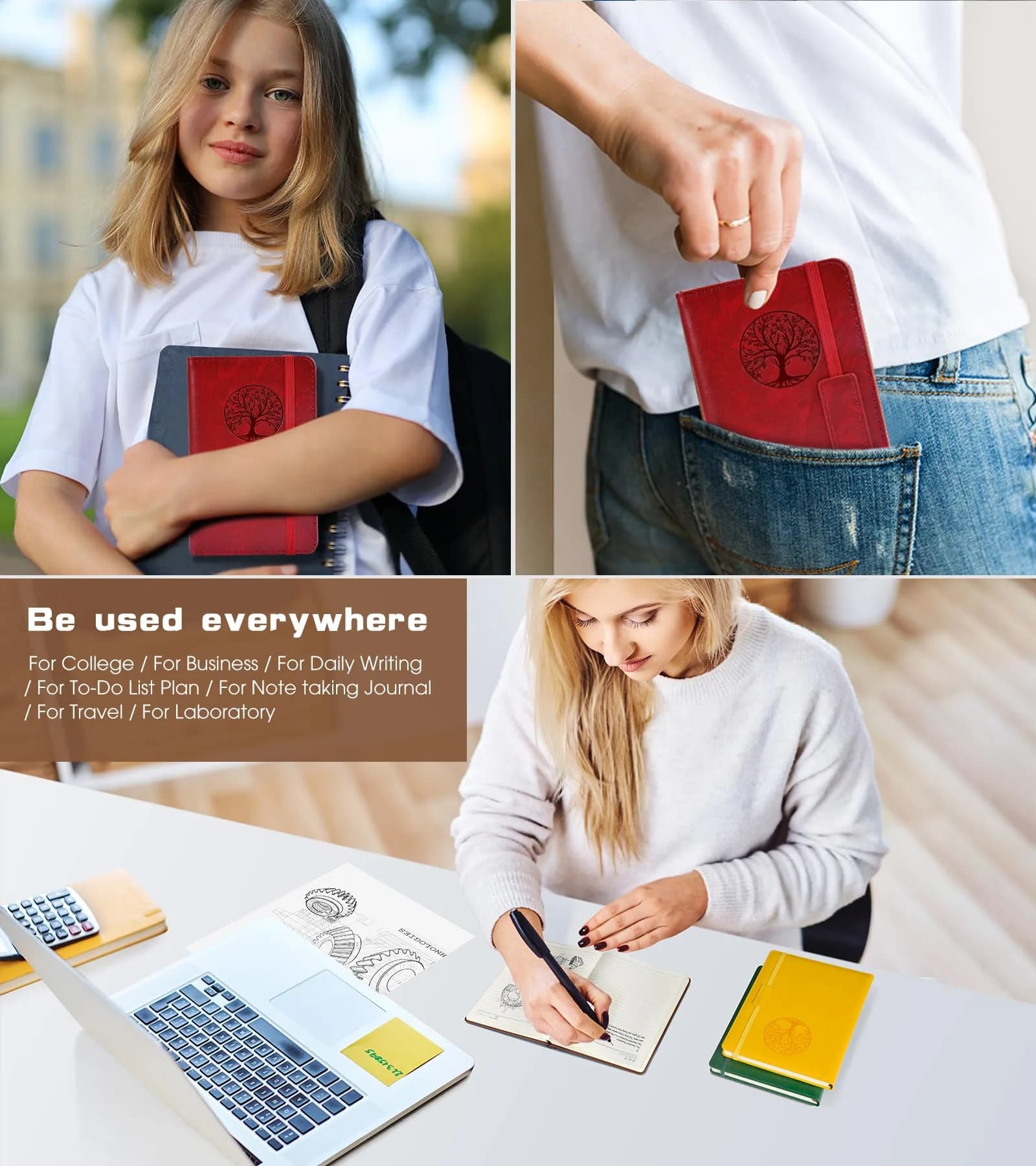 Biuwory A6 Leather Journal Notebook for Writing, 140 Pages Mini Notebook with Hardcover, 3.7"×5.7" Pocket Diary for Travel, Work, Students (Winered) - view 7
