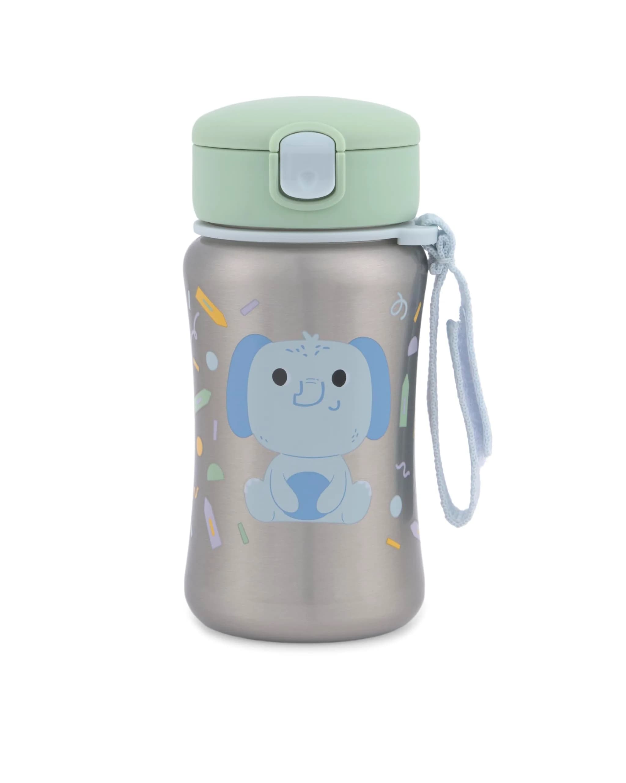 Skip Hop Zoo Elephant Stainless Steel Straw Bottle 350ml (12 oz) | Spill-Proof Toddler Cup - main product image