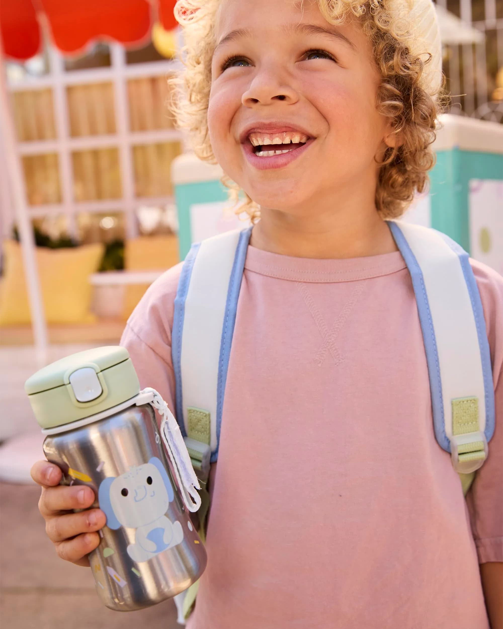 Skip Hop Zoo Elephant Stainless Steel Straw Bottle 350ml (12 oz) | Spill-Proof Toddler Cup thumbnail 2
