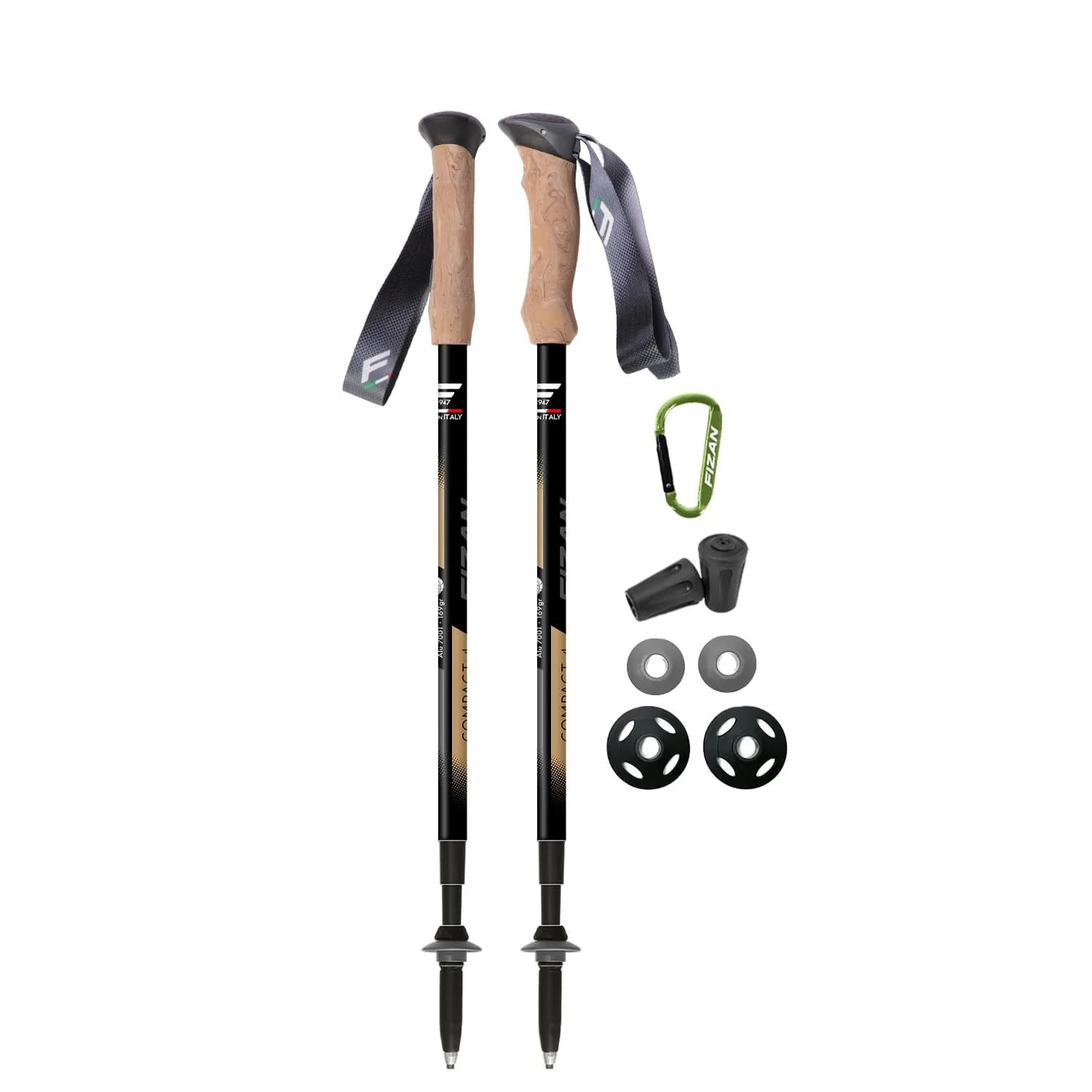Fizan Compact 4 Trekking Poles – Ultralight, Adjustable, Collapsible, Aluminum, Cork Grips (Black/EVA Cork) | Custom Fit for Trail — Black / Beige / EVA Cork
