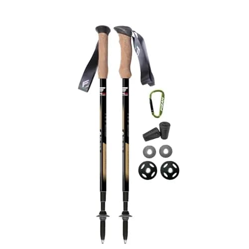 Fizan Compact 4 Trekking Poles – Ultralight, Adjustable, Collapsible, Aluminum, Cork Grips (Black/EVA Cork) | Custom Fit for Trail thumbnail 1