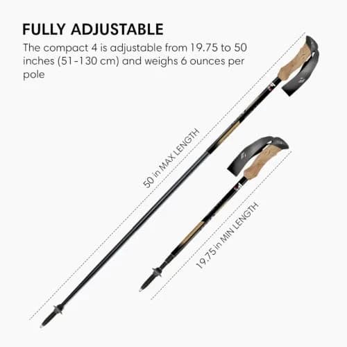 Fizan Compact 4 Trekking Poles – Ultralight, Adjustable, Collapsible, Aluminum, Cork Grips (Black/EVA Cork) | Custom Fit for Trail thumbnail 4