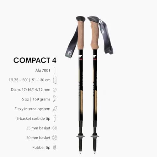 Fizan Compact 4 Trekking Poles – Ultralight, Adjustable, Collapsible, Aluminum, Cork Grips (Black/EVA Cork) | Custom Fit for Trail thumbnail 2