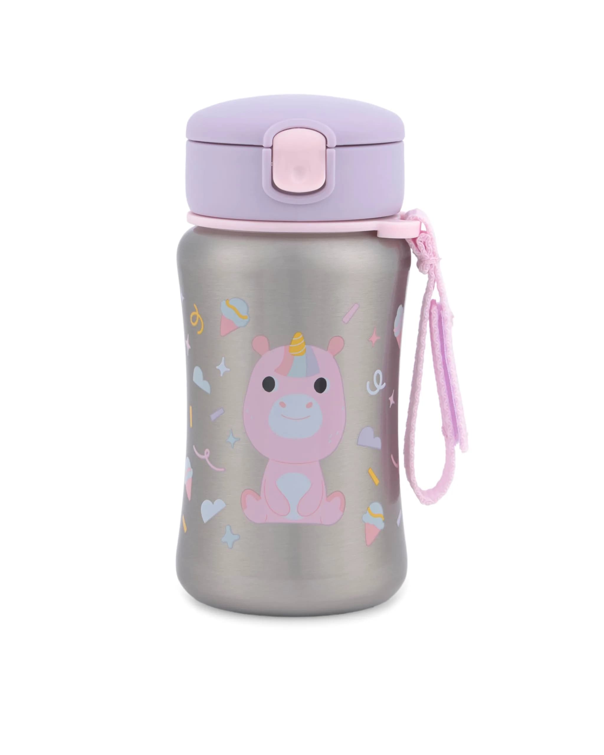 Skip Hop Unicorn Stainless Steel Straw Bottle 350ml (12 oz) | Spill-Proof Toddler Sippy Cup with Grab Strap - main product image
