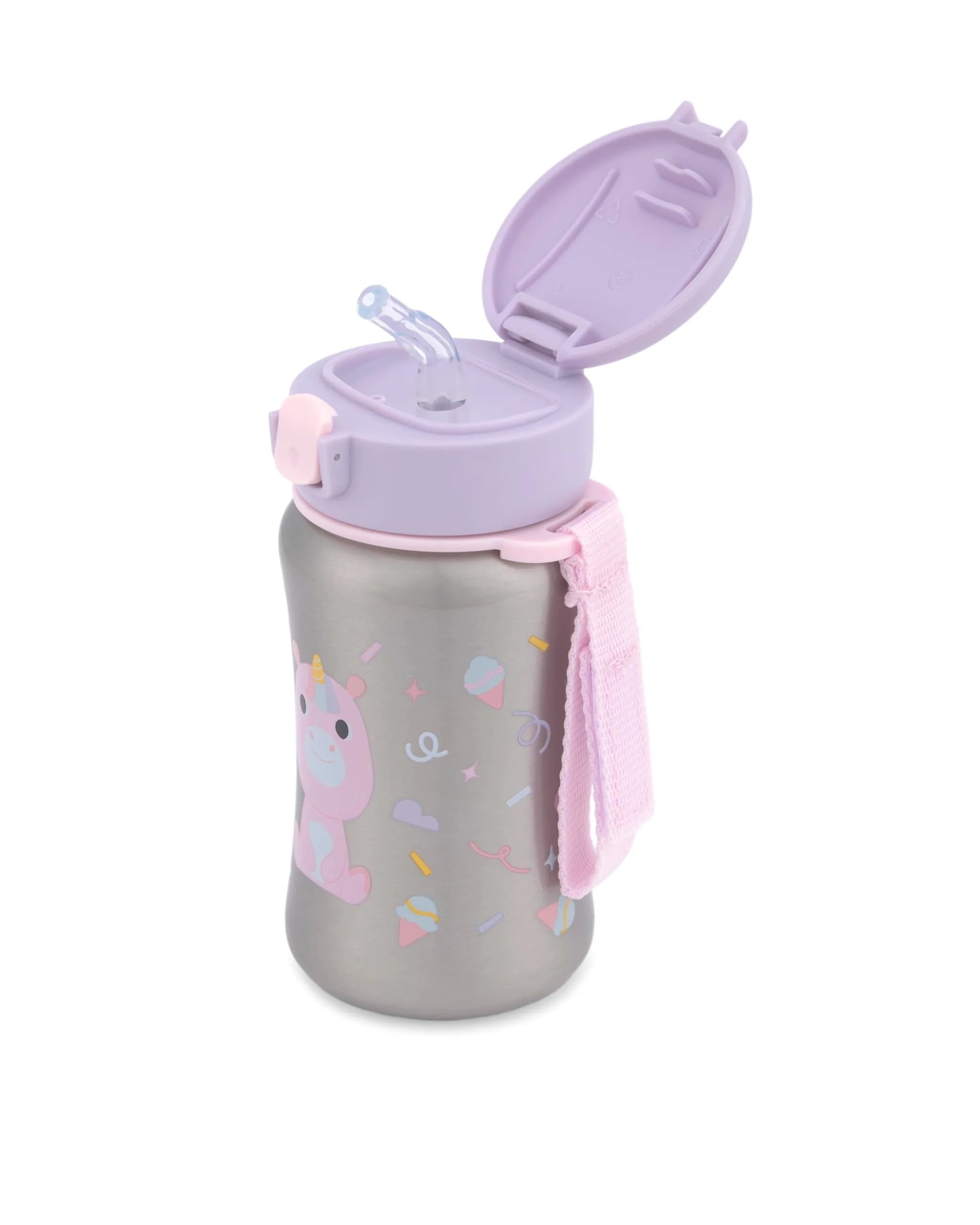 Skip Hop Unicorn Stainless Steel Straw Bottle 350ml (12 oz) | Spill-Proof Toddler Sippy Cup with Grab Strap thumbnail 3