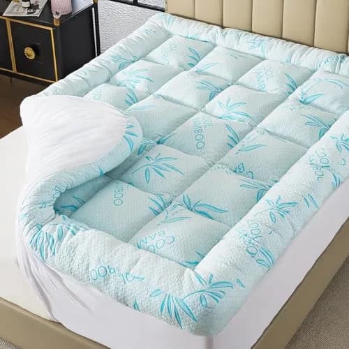 WhatsBedding 5 Inch King Mattress Topper Breathable Bamboo Viscose Air Layer | Cool & Soft for King Size Beds thumbnail 1