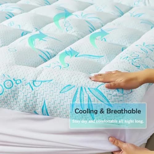 WhatsBedding 5 Inch King Mattress Topper Breathable Bamboo Viscose Air Layer | Cool & Soft for King Size Beds thumbnail 5