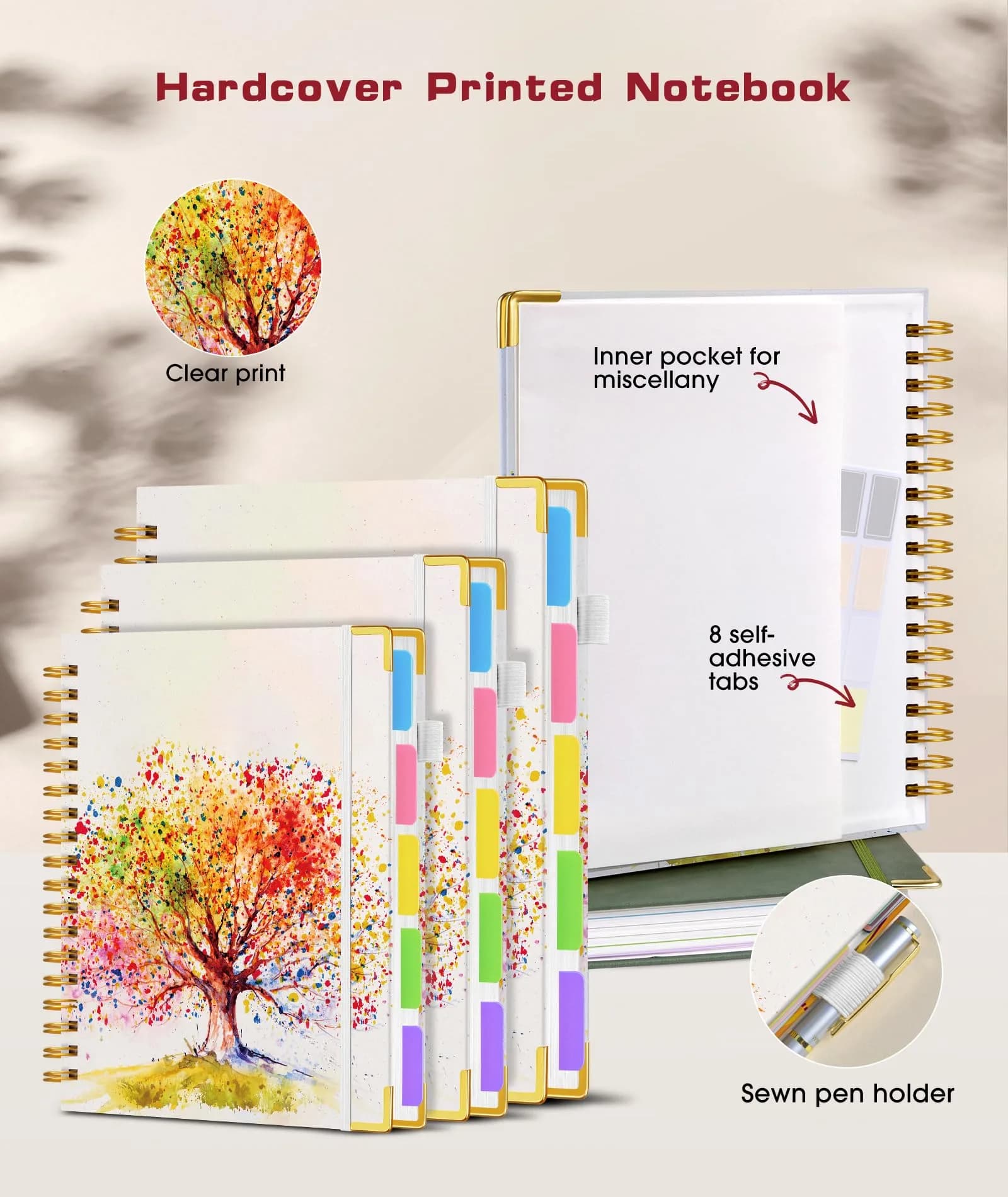 dilitego Hardcover Spiral Notebook Journal with Removable Dividers, 300 Pages 5 Subject, 100GSM Paper, A5 Tree of Life - view 2