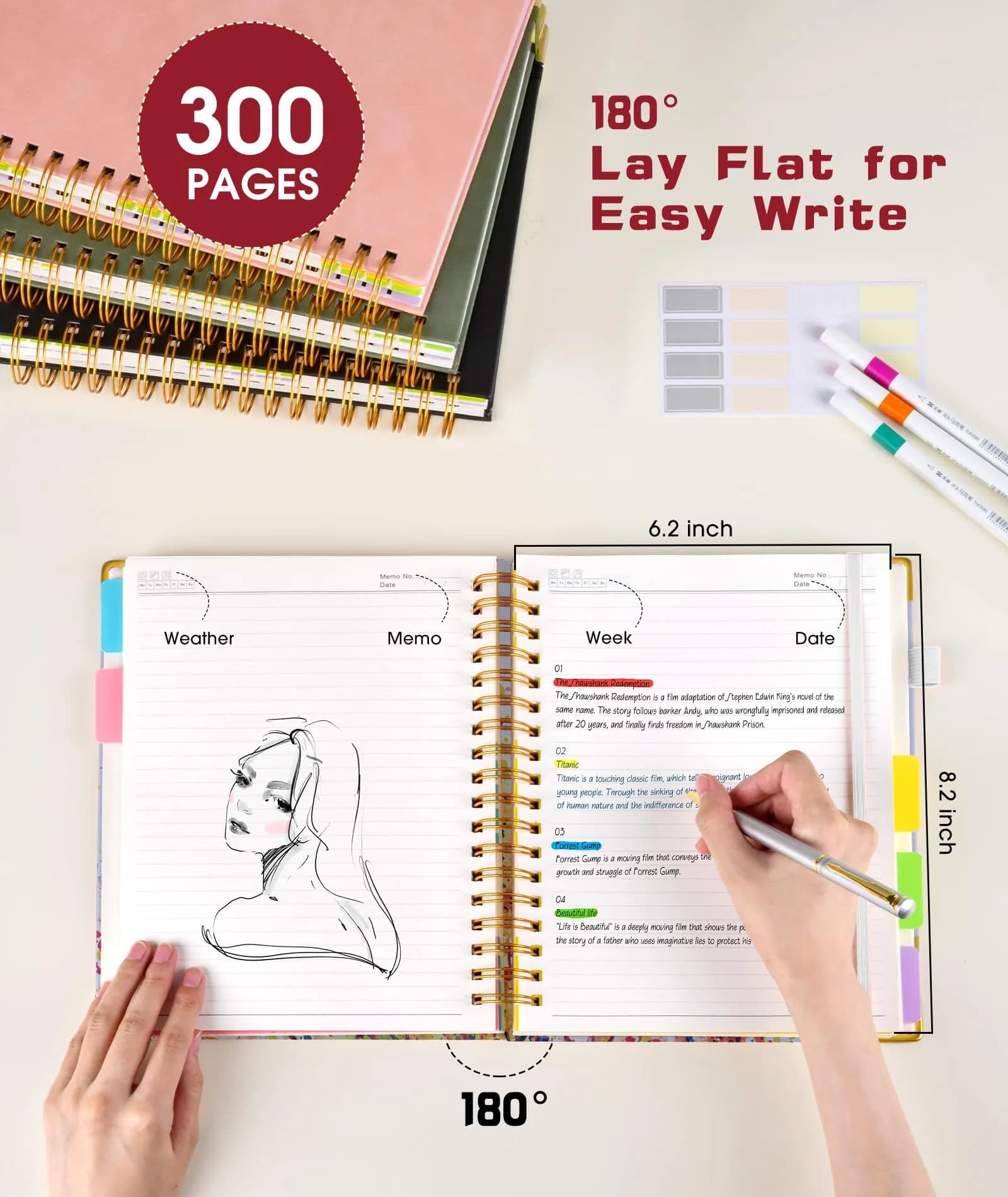 dilitego Hardcover Spiral Notebook Journal with Removable Dividers, 300 Pages 5 Subject, 100GSM Paper, A5 Tree of Life - view 6