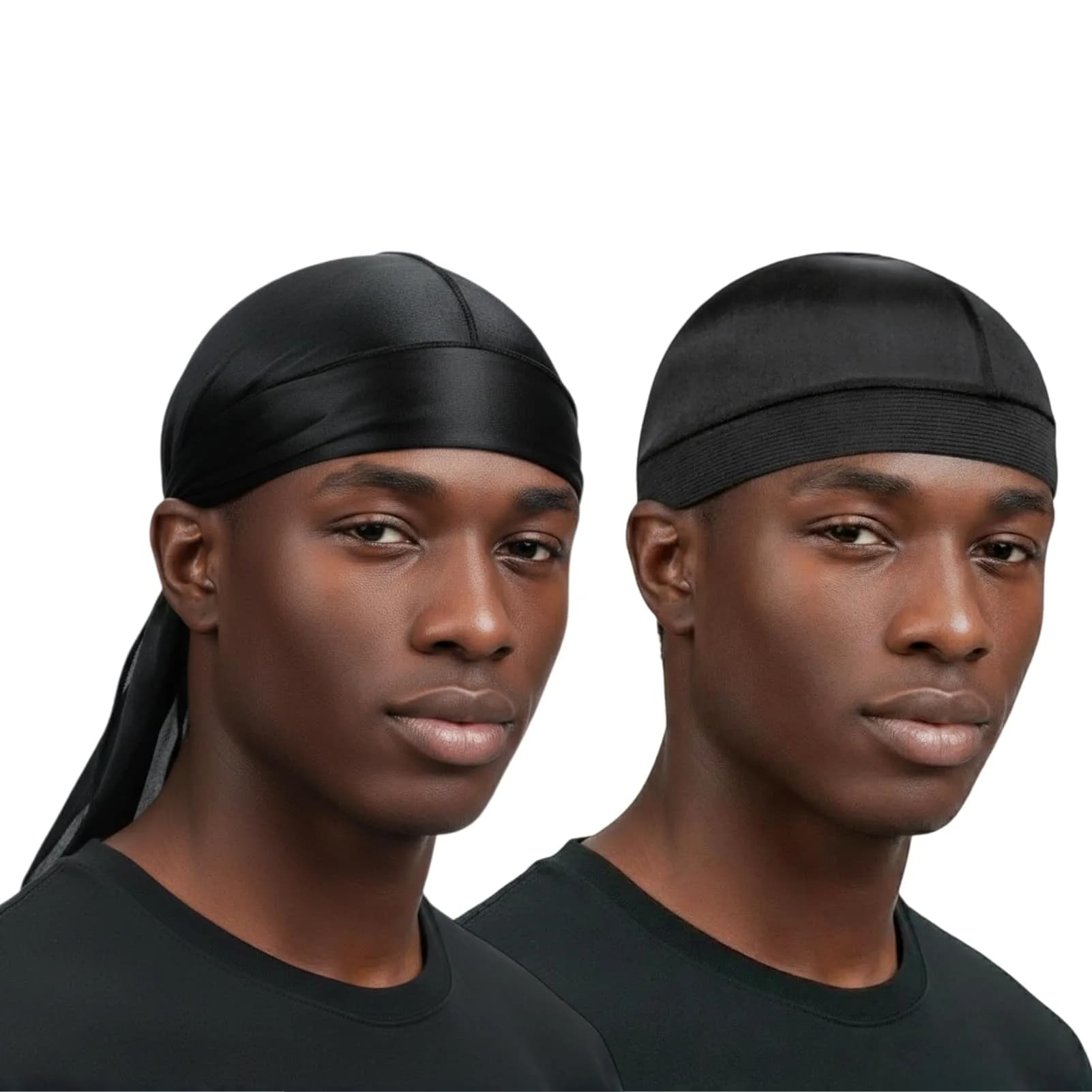COCOSILK Black Silky Satin Durags 2 Pack | One Size Fits Most — Black Druag + Black Wave Cap