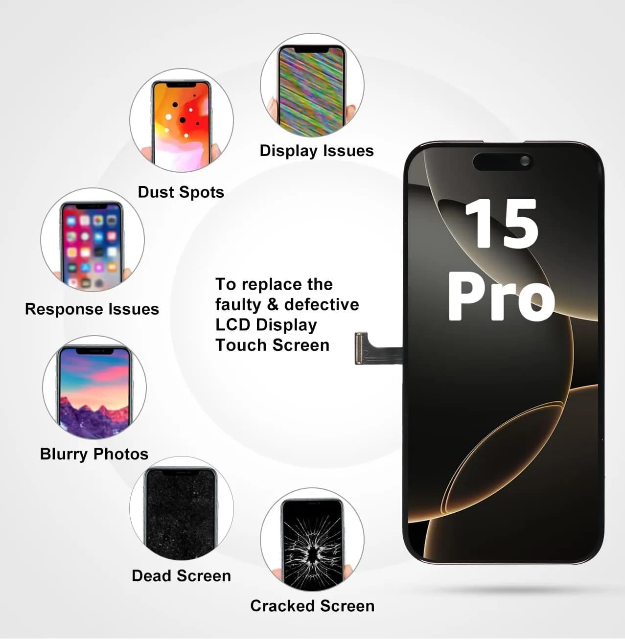 LL TRADER 6.1" FHD LCD Display Screen Replacement for iPhone 15 Pro with Repair Kit - view 2