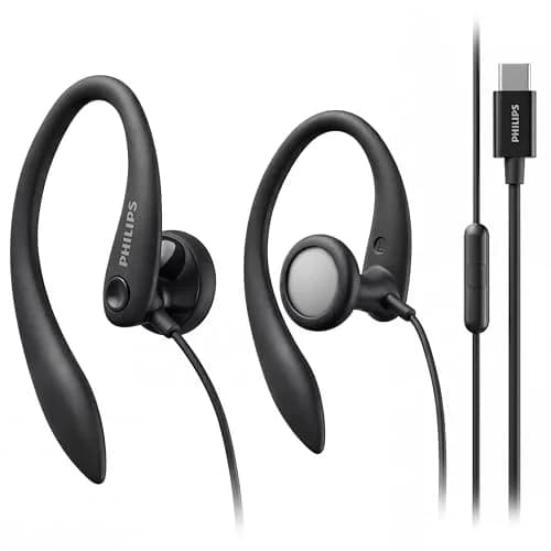 PHILIPS USB-C Wired Earbuds with Microphone | Secure Fit Sport Earhooks, Deep Bass 15mm Drivers, Inline Controls, Wired Open Ear Headphones for Running & Gym thumbnail 1