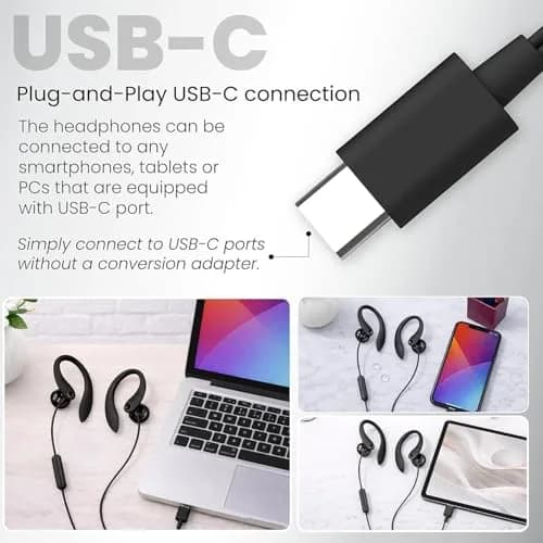 PHILIPS USB-C Wired Earbuds with Microphone | Secure Fit Sport Earhooks, Deep Bass 15mm Drivers, Inline Controls, Wired Open Ear Headphones for Running & Gym thumbnail 7