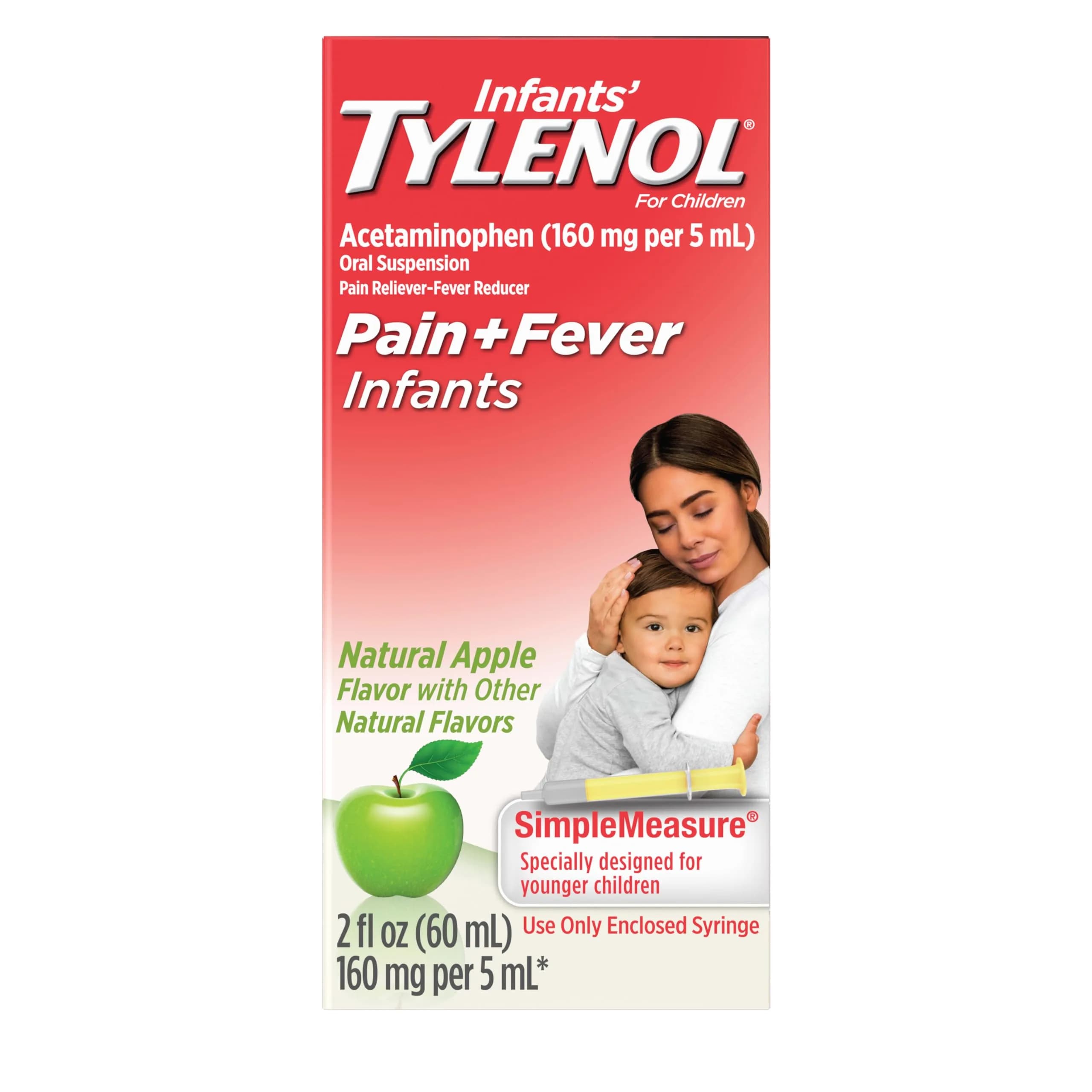 Tylenol Infants' Acetaminophen Oral Suspension Dye-Free Apple 2 fl oz (59 ml) | #1 Pediatrician-Recommended for Teething Pain - main product image