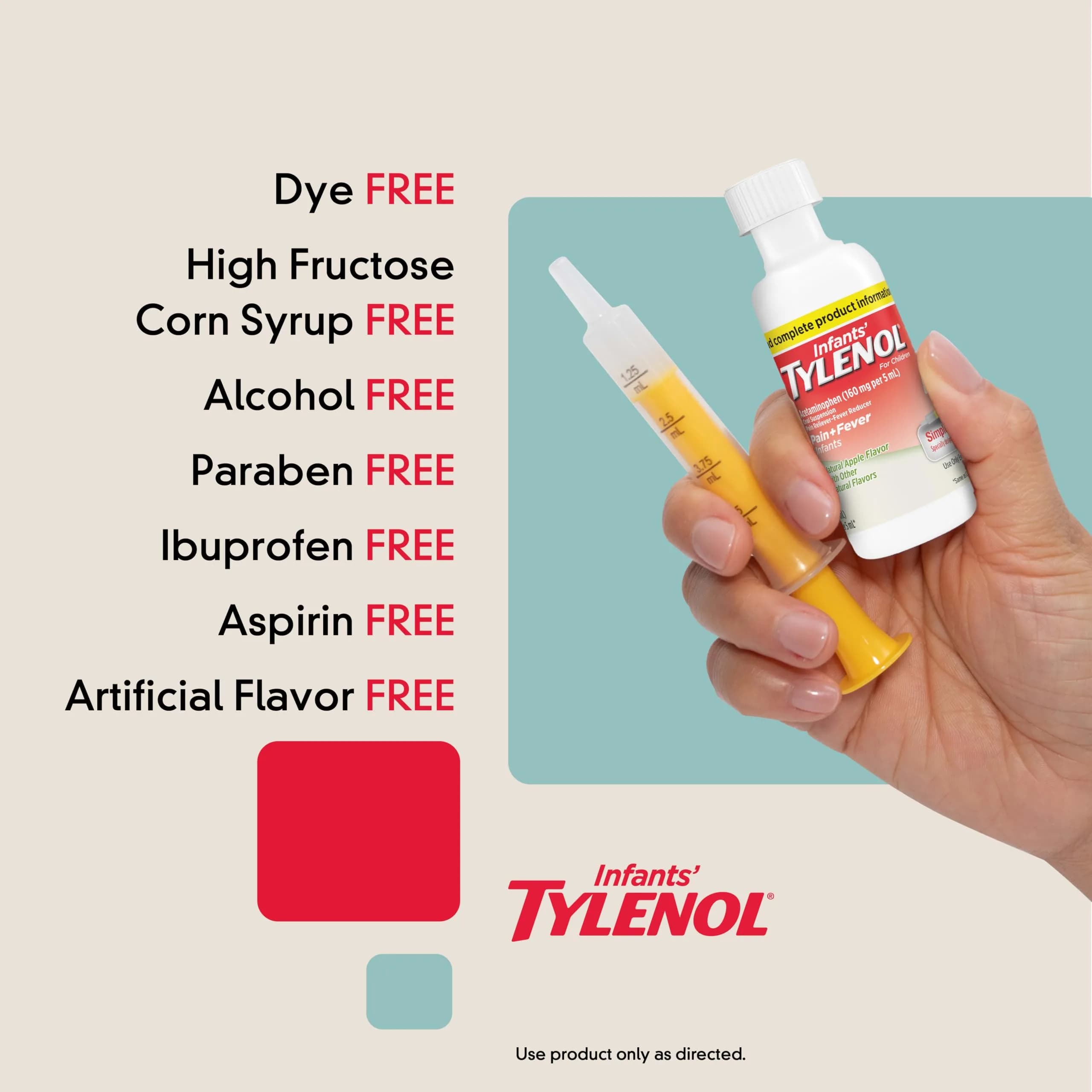 Tylenol Infants' Acetaminophen Oral Suspension Dye-Free Apple 2 fl oz (59 ml) | #1 Pediatrician-Recommended for Teething Pain - view 4