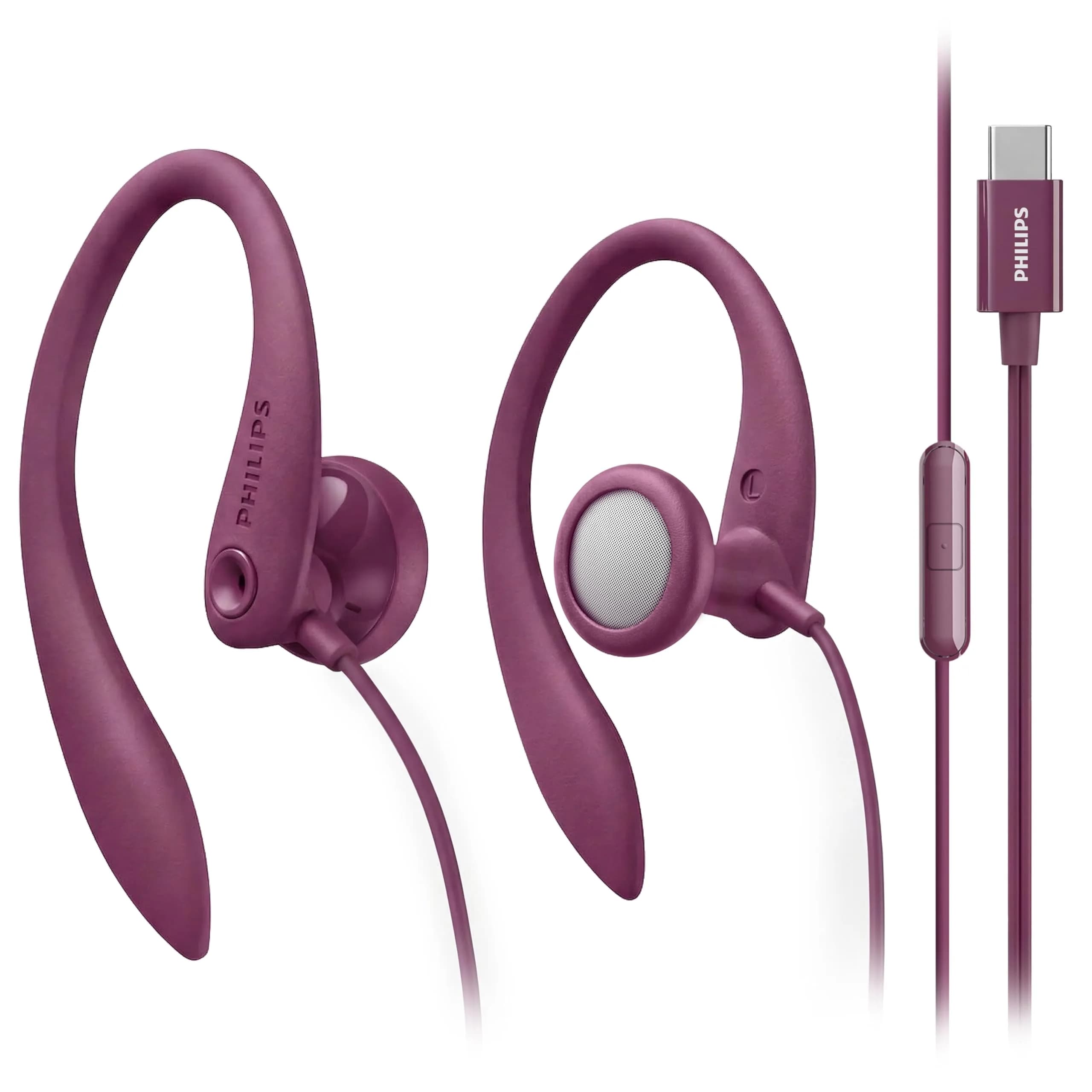 PHILIPS USB-C Wired Earbuds with Microphone & in-Line Control | Secure Fit Sports Headset