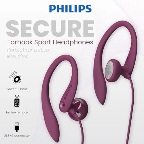 PHILIPS USB-C Wired Earbuds with Microphone & in-Line Control | Secure Fit Sports Headset thumbnail 2