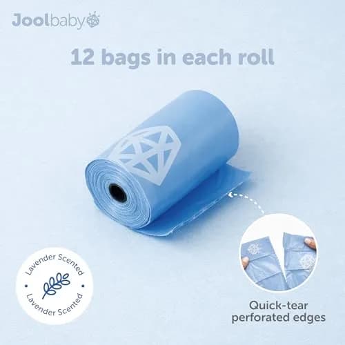 Jool Baby Disposable Diaper Bag Refills for Diaper Bag Dispenser (5 Rolls, 60 Bags) – Lavender-Scented Odor-Controlling Waste Bag thumbnail 4
