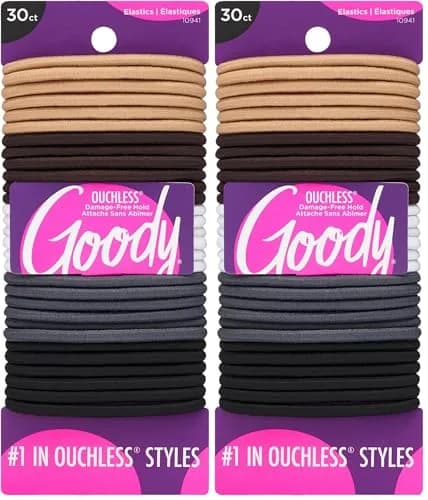 Goody Ouchless Elastic Hair Ties - 60 Count (Pack of 2) | No-Snag, No-Damage Hold for All Hair Types - main product image