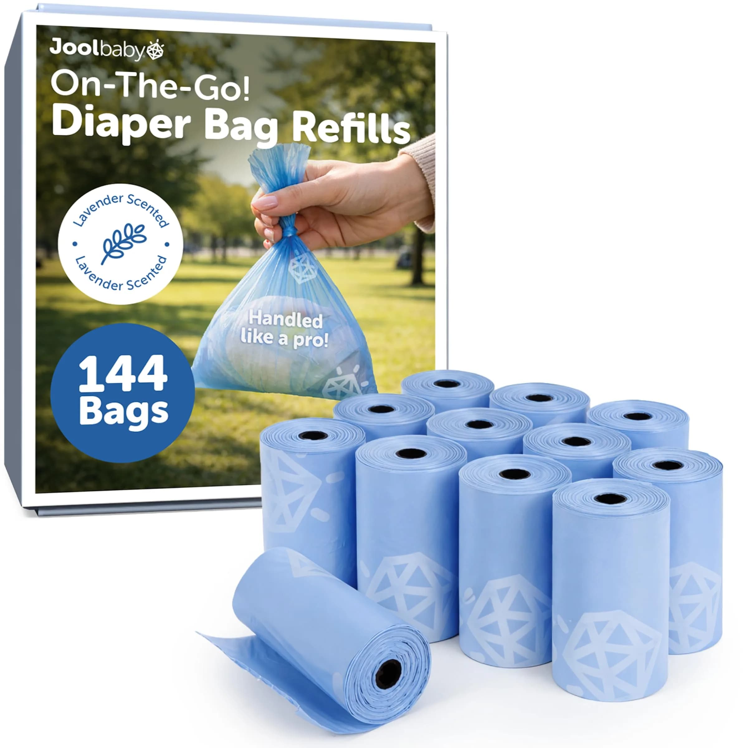 Jool Baby Disposable Diaper Bag Refills 12 Rolls | Lavender-Scented Odor-Controlling Bags for On-the-Go Use — 12 Rolls