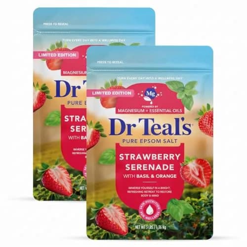 Dr Teal's Epsom Salt Magnesium Soak, Strawberry Serenade, 48 oz (Pack of 2) | Relaxing Bath Salt with Citrus & Basil thumbnail 1