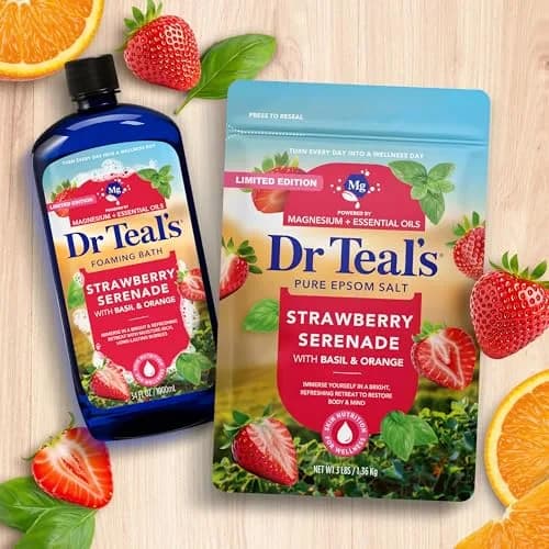 Dr Teal's Epsom Salt Magnesium Soak, Strawberry Serenade, 48 oz (Pack of 2) | Relaxing Bath Salt with Citrus & Basil thumbnail 6