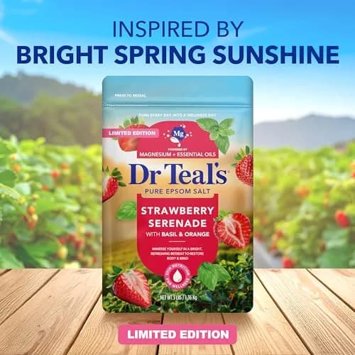 Dr Teal's Epsom Salt Magnesium Soak, Strawberry Serenade, 48 oz (Pack of 2) | Relaxing Bath Salt with Citrus & Basil thumbnail 2
