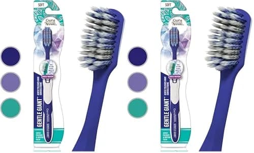 GuruNanda Gentle Giant Toothbrush with Dual Action Flossing Spiral Bristles, Non-Slip Ergo Dexa Grip, BPA Free, 2 Count | Dentist Recommended thumbnail 1