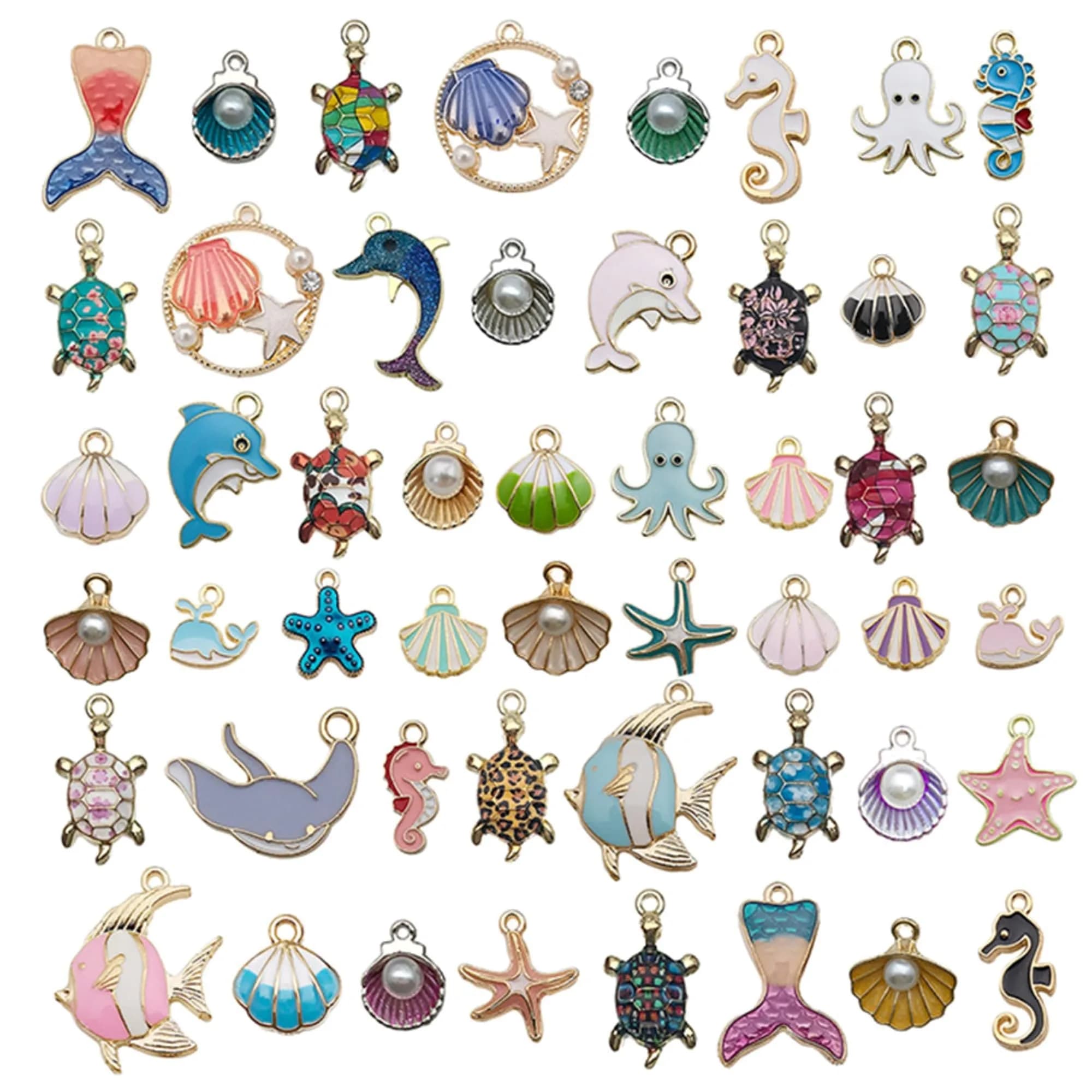 YouLuo Ocean Enamel Charms for Jewelry Making 100Pcs | Gold Plated Zinc Alloy, 0.35-1.1 Inches — Ocean