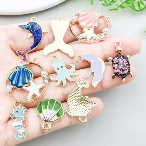 YouLuo Ocean Enamel Charms for Jewelry Making 100Pcs | Gold Plated Zinc Alloy, 0.35-1.1 Inches thumbnail 4