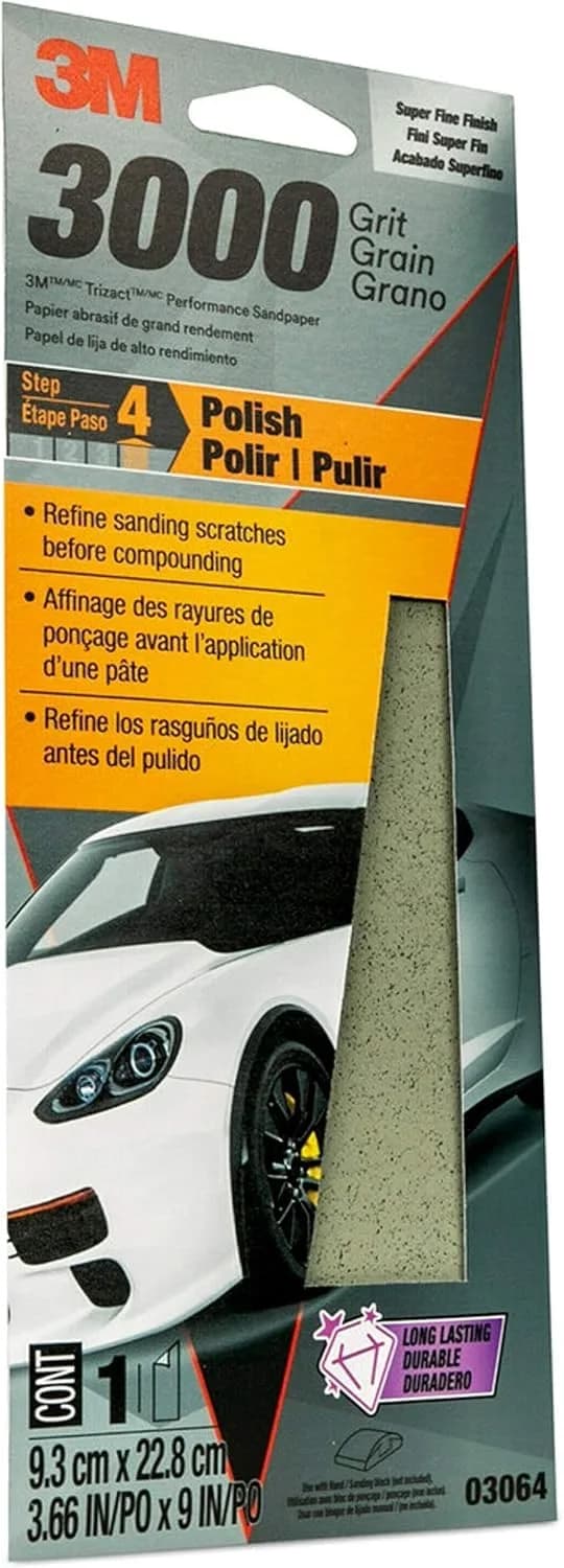 3M Trizact Performance Sandpaper 3000 Grit 9" x 3 2/3" (25mm x 230mm) Pack of 3 | Polishes Clear Coat & Paint - view 2