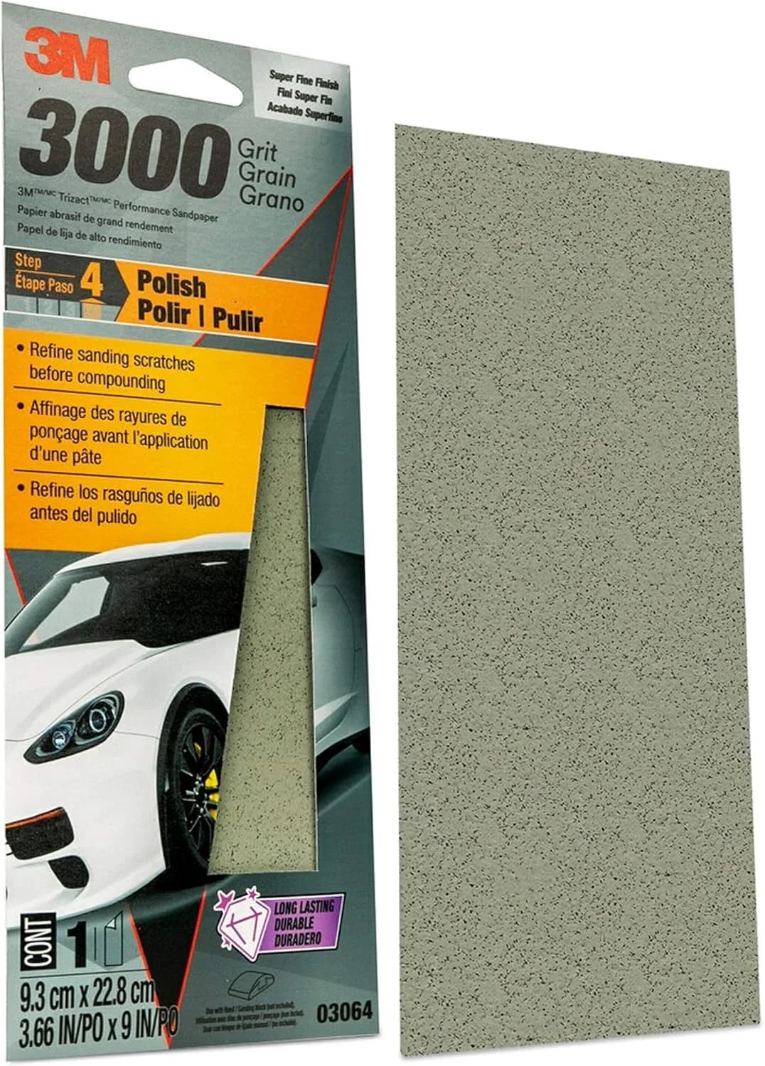 3M Trizact Performance Sandpaper 3000 Grit 9" x 3 2/3" (25mm x 230mm) Pack of 3 | Polishes Clear Coat & Paint - view 3