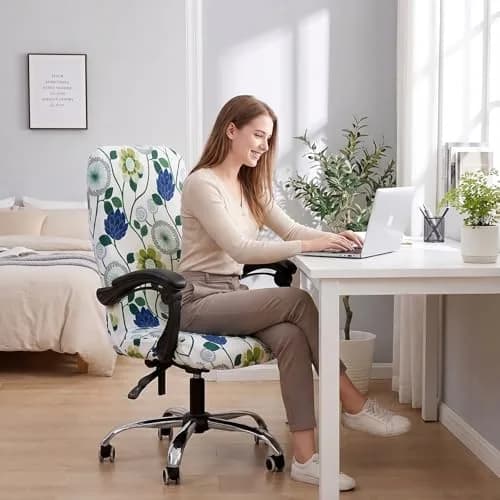 WOMACO Office Chair Cover Large | Stretch Floral Protector for High Back Desk Chair thumbnail 2