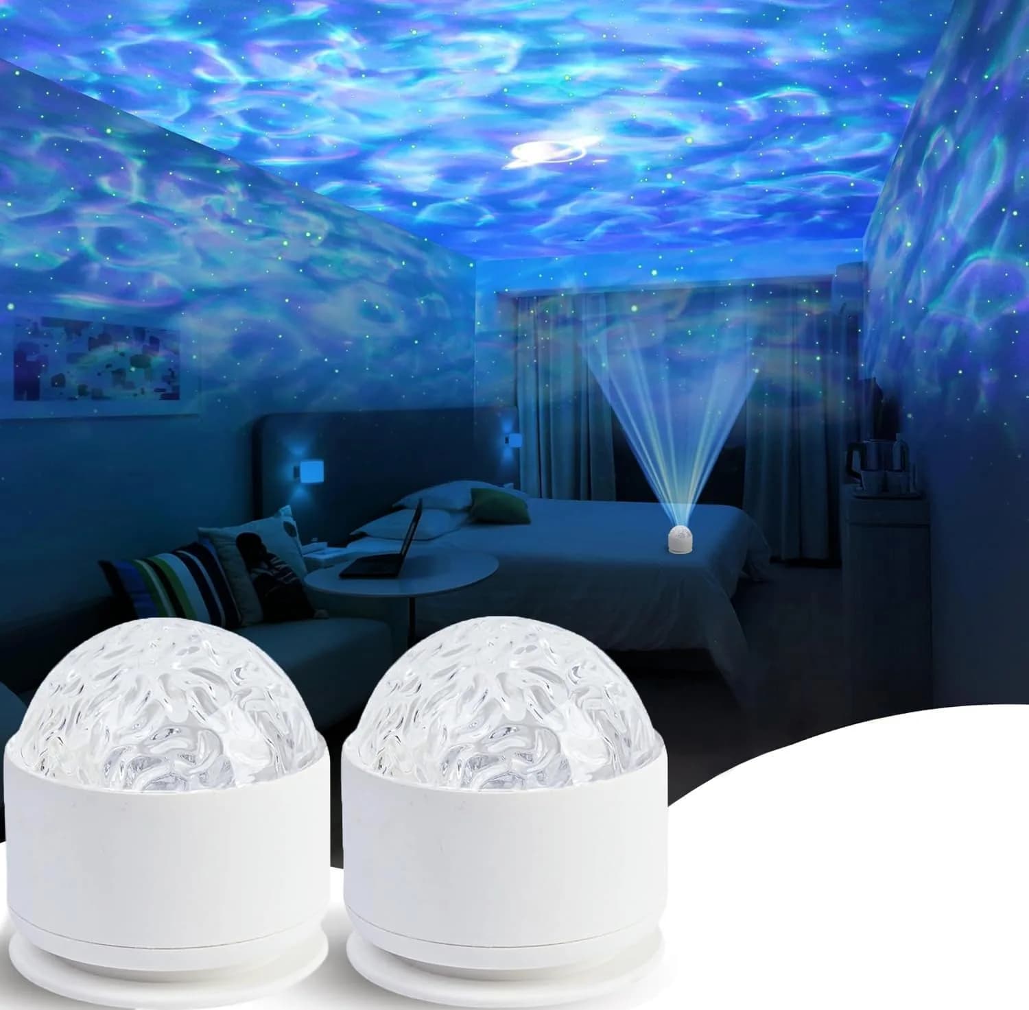 diatomiteco Calming Sensory Ocean Wave Lamp 2 Pack | Projects Water Ripple Effects onto Walls and Ceilings - main product image