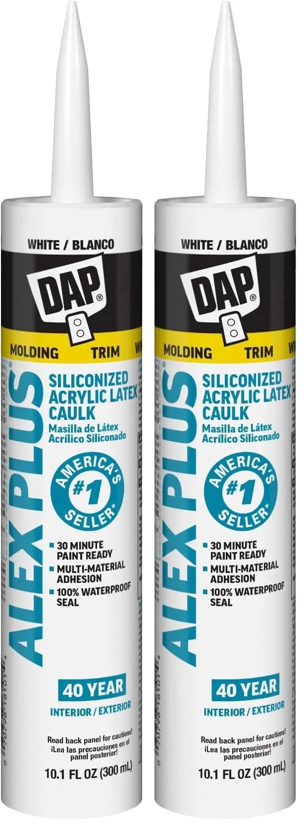 DAP Alex Plus Acrylic Latex Caulk with Silicone, White, 20.2 fl oz (2-Pack) | Fire Barrier Sealant for Interior/Exterior Use — 2-Pack
