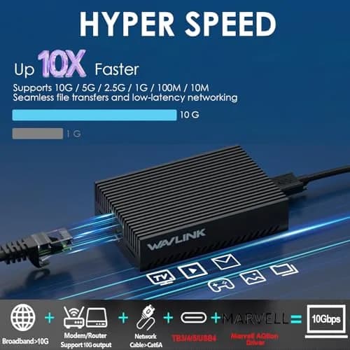 WAVLINK USB4 to 10Gbps Ethernet Adapter Supports Thunderbolt 3/4/5 & USB4 | True 10Gbps Wired Performance thumbnail 2