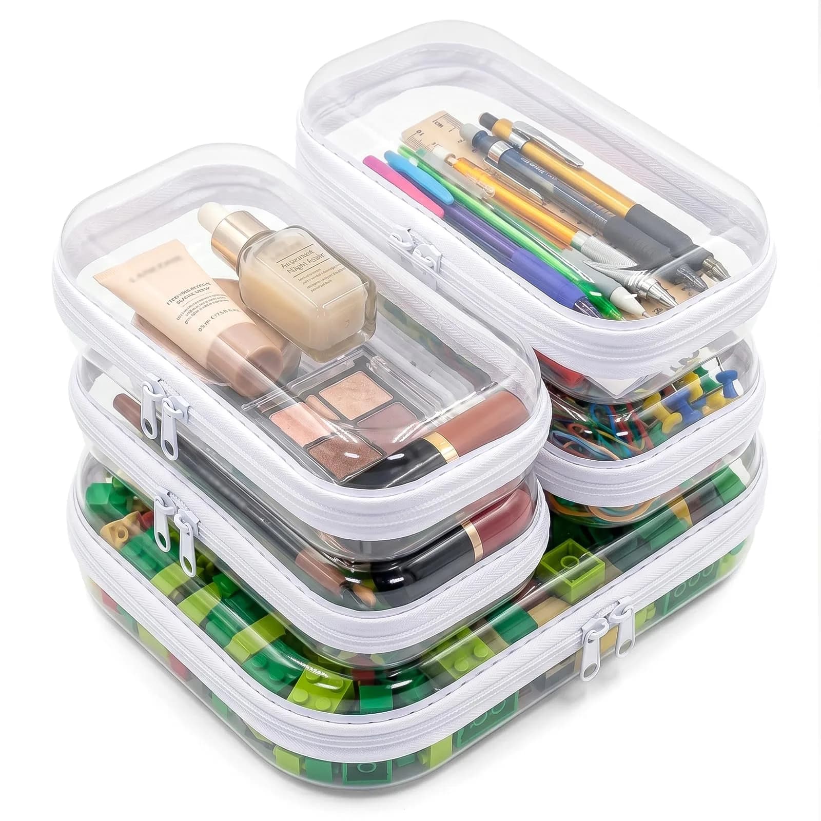 CarryEpic Clear Hard Shell Zipper Cases (5 Packs) 20.5cm (8.1in) x 25.2cm (9.9in) x 5.9cm (2.3in) | TSA Approved Travel Organizer — White