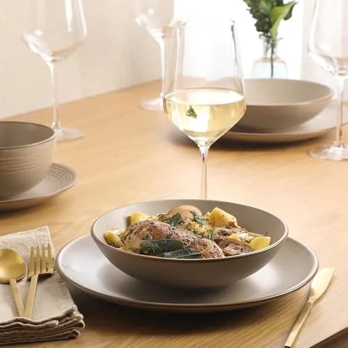 Gibson Home Chiswick House 16-Piece Stoneware Dinnerware Set for 4 | Beige with Wax Relief Rim, Dishwasher Safe thumbnail 4
