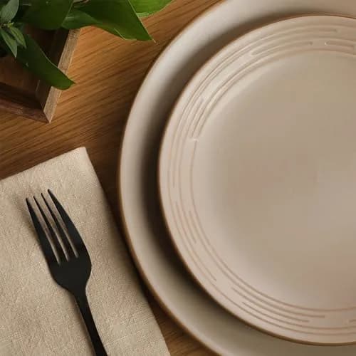 Gibson Home Chiswick House 16-Piece Stoneware Dinnerware Set for 4 | Beige with Wax Relief Rim, Dishwasher Safe thumbnail 6