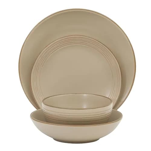Gibson Home Chiswick House 16-Piece Stoneware Dinnerware Set for 4 | Beige with Wax Relief Rim, Dishwasher Safe thumbnail 7