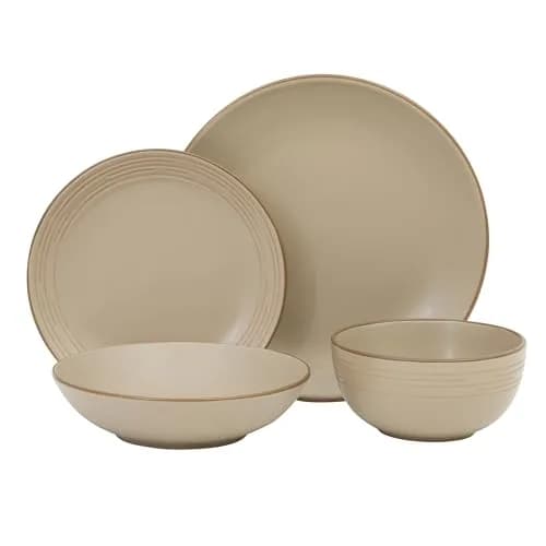 Gibson Home Chiswick House 16-Piece Stoneware Dinnerware Set for 4 | Beige with Wax Relief Rim, Dishwasher Safe thumbnail 8