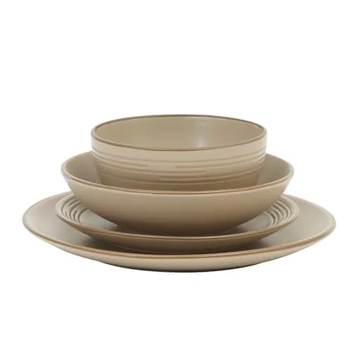 Gibson Home Chiswick House 16-Piece Stoneware Dinnerware Set for 4 | Beige with Wax Relief Rim, Dishwasher Safe thumbnail 9